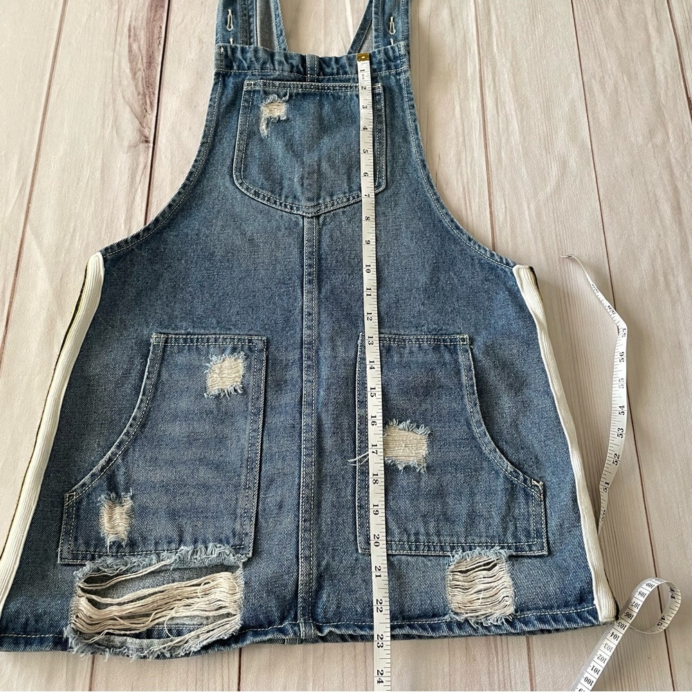 Dance & Marvel Denim Overall Dress Women’s S Blue Retro Stripe Distressed Skirt - Picture 11 of 13